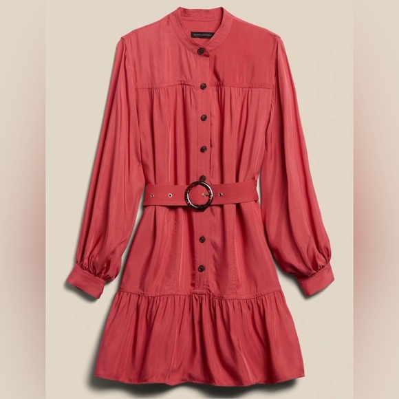 Banana Republic Pink Button Flounce Hem Mini Oversized Loose Fit Tunic Dress - Picture 15 of 16